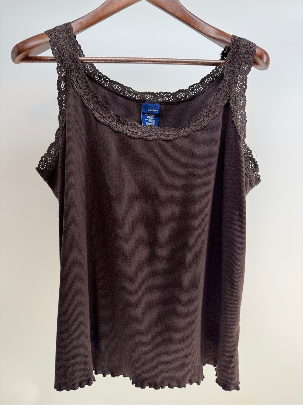 Basic Editions Dark Brown Crochet-Trim Tank Camisole